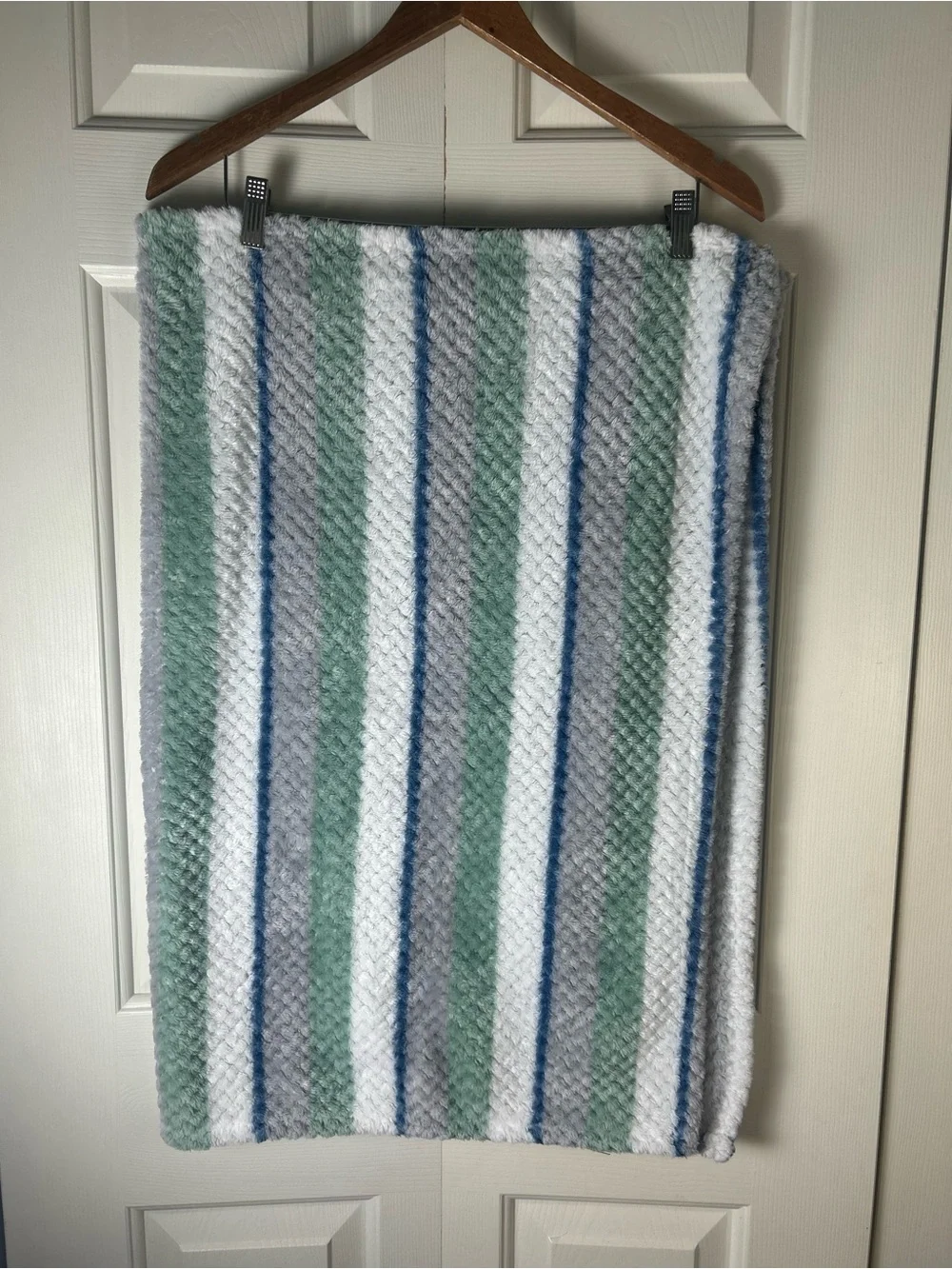 Duck Duck Goose Blue White Green Stripes Baby Blanket Gray Textured Lovey